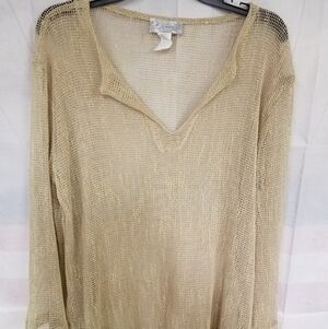 J Valdi Mesh Sequin Gold Tint Tunic Top Medium